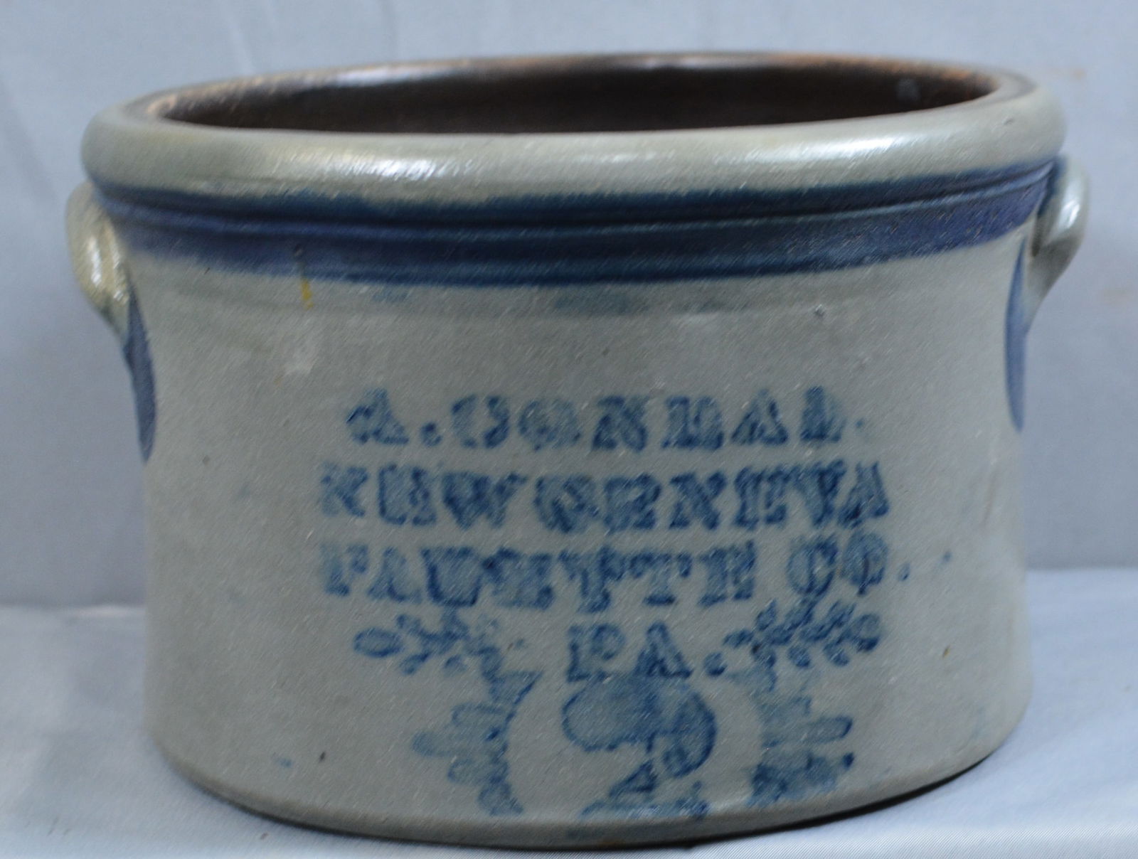Paint decorated stoneware cake crock A.Gonral, New Geneva, Fawette Co. PA, #2, two handled, very (1 of 6)
