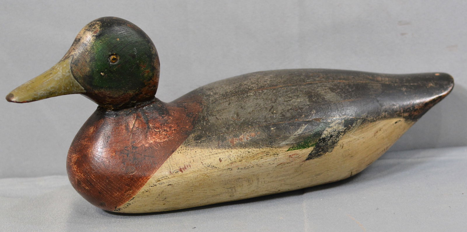 Mason mallard drake hand carved duck decoy, old paint, old ware, carved eyes, 15" x 6" x 7"T (1 of 6)