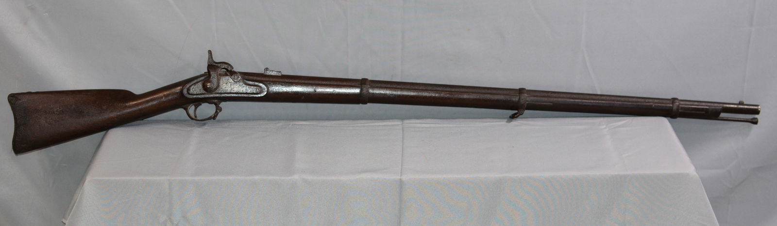 US Springfield civil war musket, lock is signed U.S. Springfield with the eagle and shield in top: US Springfield civil war musket, lock is signed U.S. Springfield with the eagle and shield in top left, came from an Indiana estate, as found condition, 42" barrel. 58" overall.