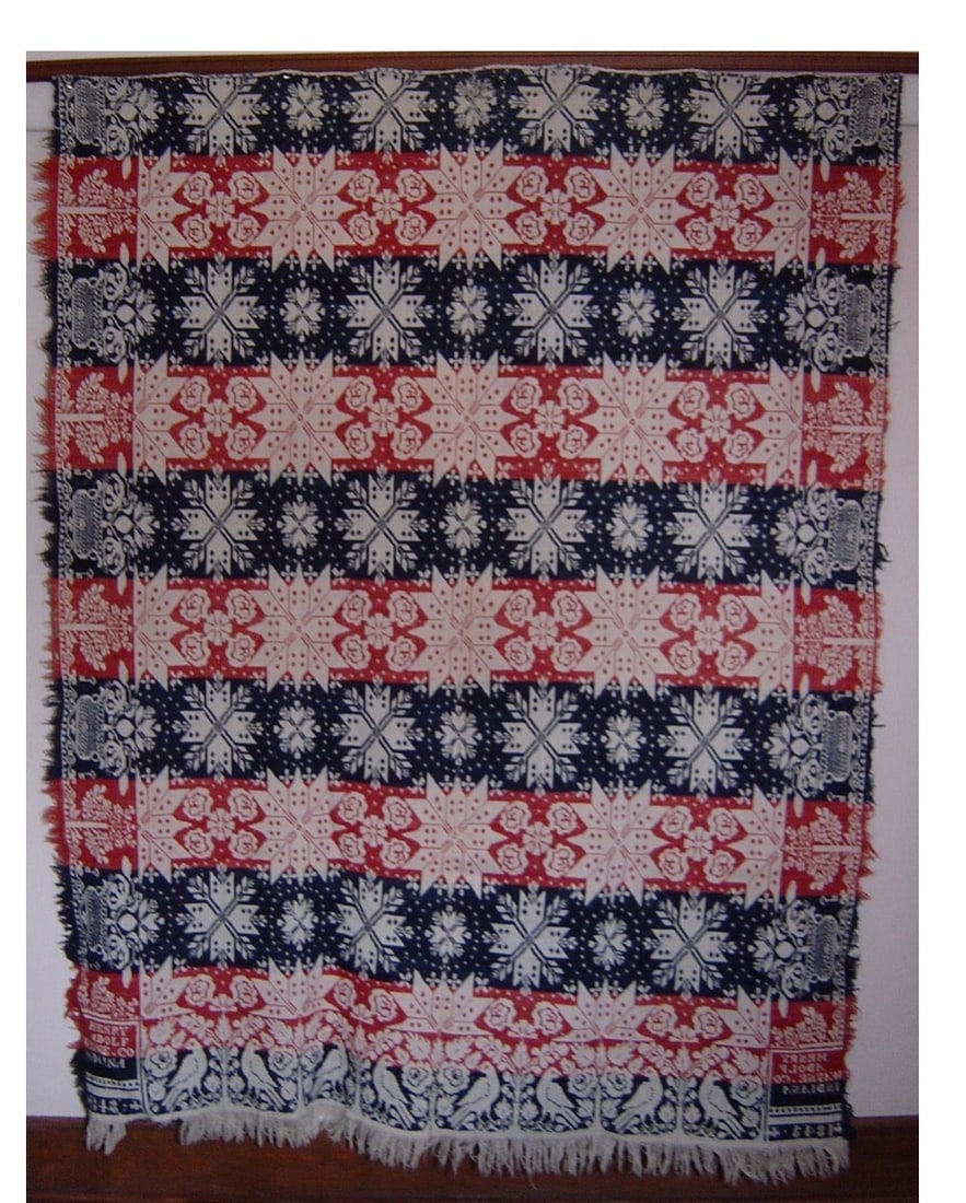 1848 Henry Adolf Wayne Co. IN. Beiderwand; indigo and soft madder dyed wool, natural cotton, "Henry (1 of 2)