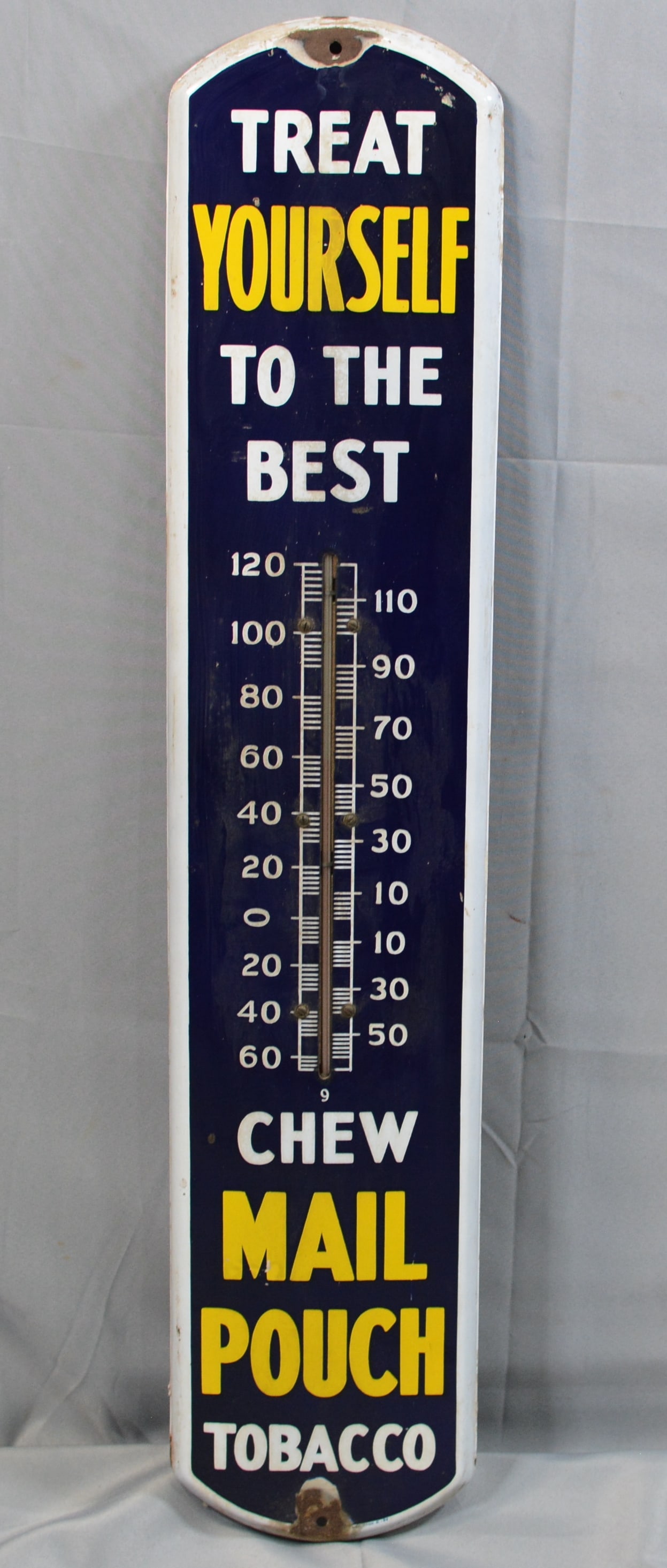 Mail Pouch metal Thermometer, blue, yellow, white, 38"X8": Mail Pouch metal Thermometer, blue, yellow, white, 38"X8"