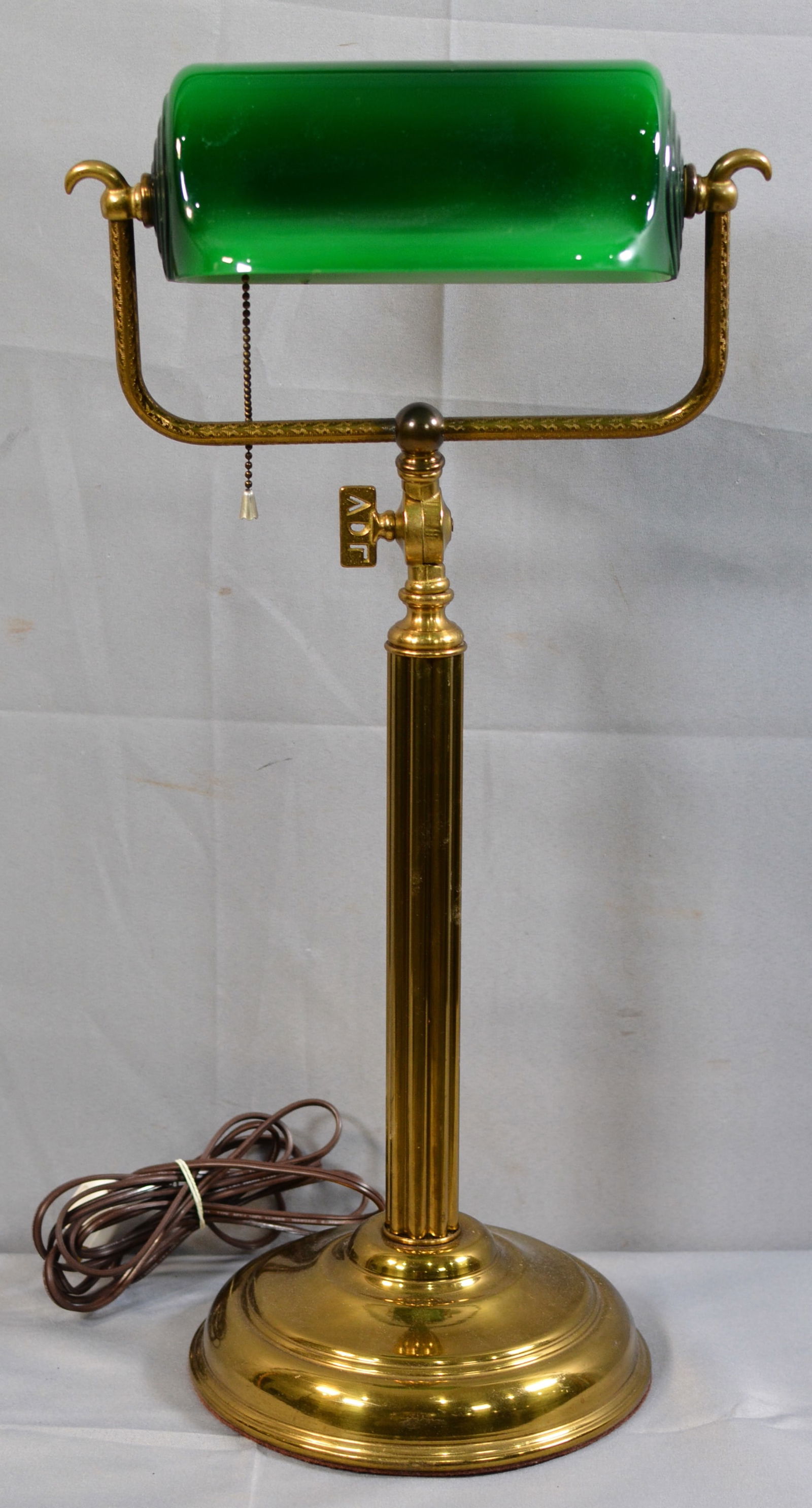 Tall brass green shade student lamp, 9"X19" (1 of 2)