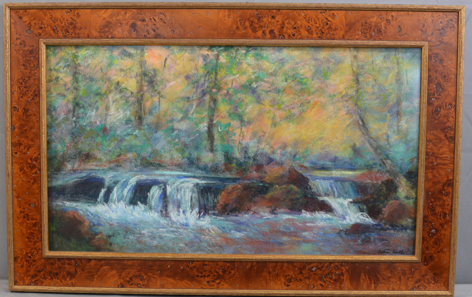 Pastel Landscape Painting, impressionist style in vivid color, signed by Judie Huth lower right,: Pastel Landscape Painting, impressionist style in vivid color, signed by Judie Huth lower right, professionally framed , 22"X14"