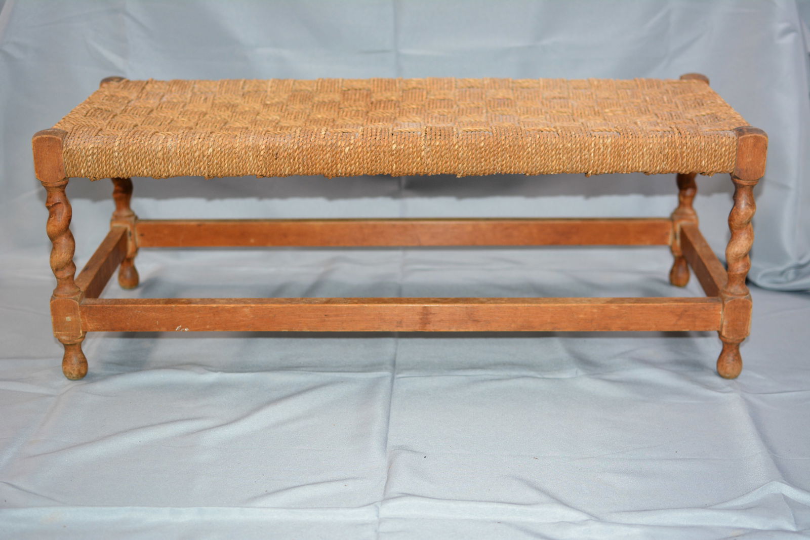 Early 1900's Rope Bench, stretcher base with rope twist leg, 30'X12"x11.5": Early 1900's Rope Bench, stretcher base with rope twist leg, 30'X12"x11.5"