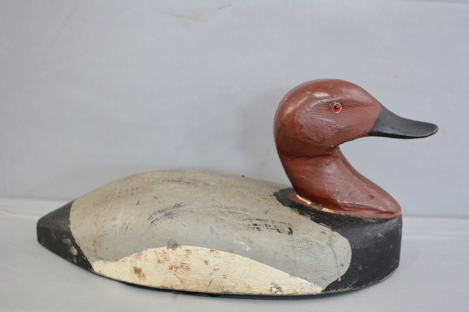 Canvasback Drake Decoy in original paint, 1940's decoy with glass eyes, 12"X6"X7" (1 of 4)