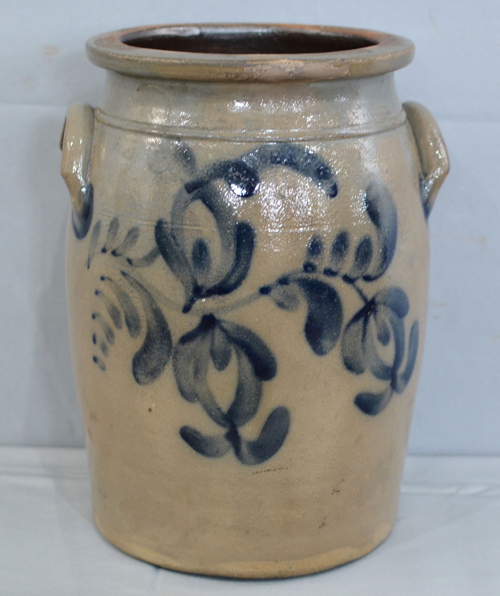 Beaver, PA signed J Weaver 3 Gallon Blue Decorated Jar, double handles, blue decorated floral (1 of 6)
