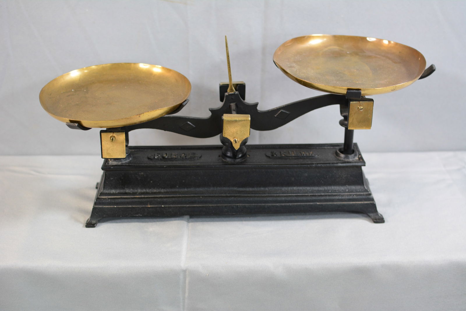 Cast Iron and Brass Balance Scales, marked "FORCE" & "10 Kilograms" 16"x6" (1 of 4)
