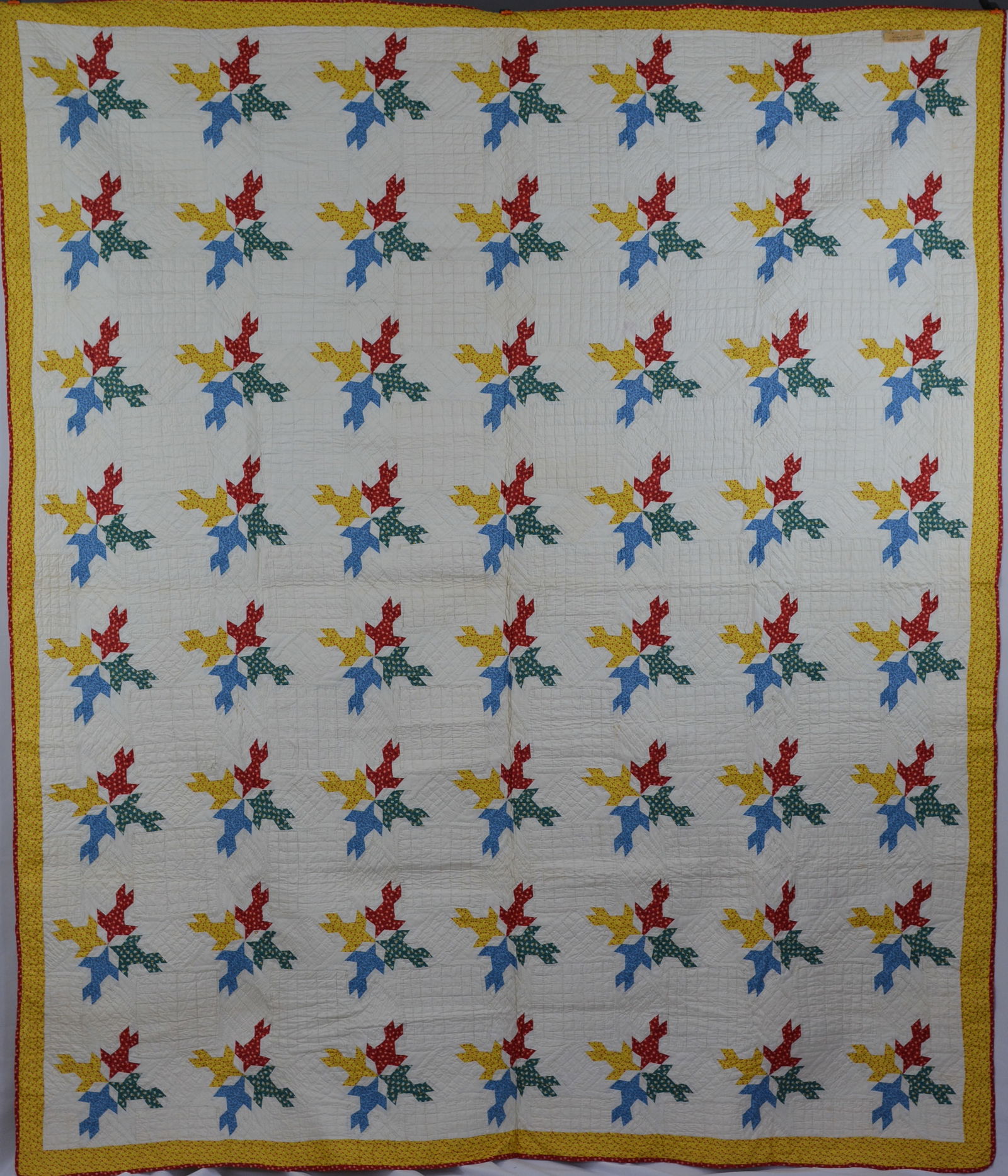Bedspread size 96"L x 82"W bird pattern quilt, has 56 blocks, checkerboard quilting pattern w/ (1 of 8)