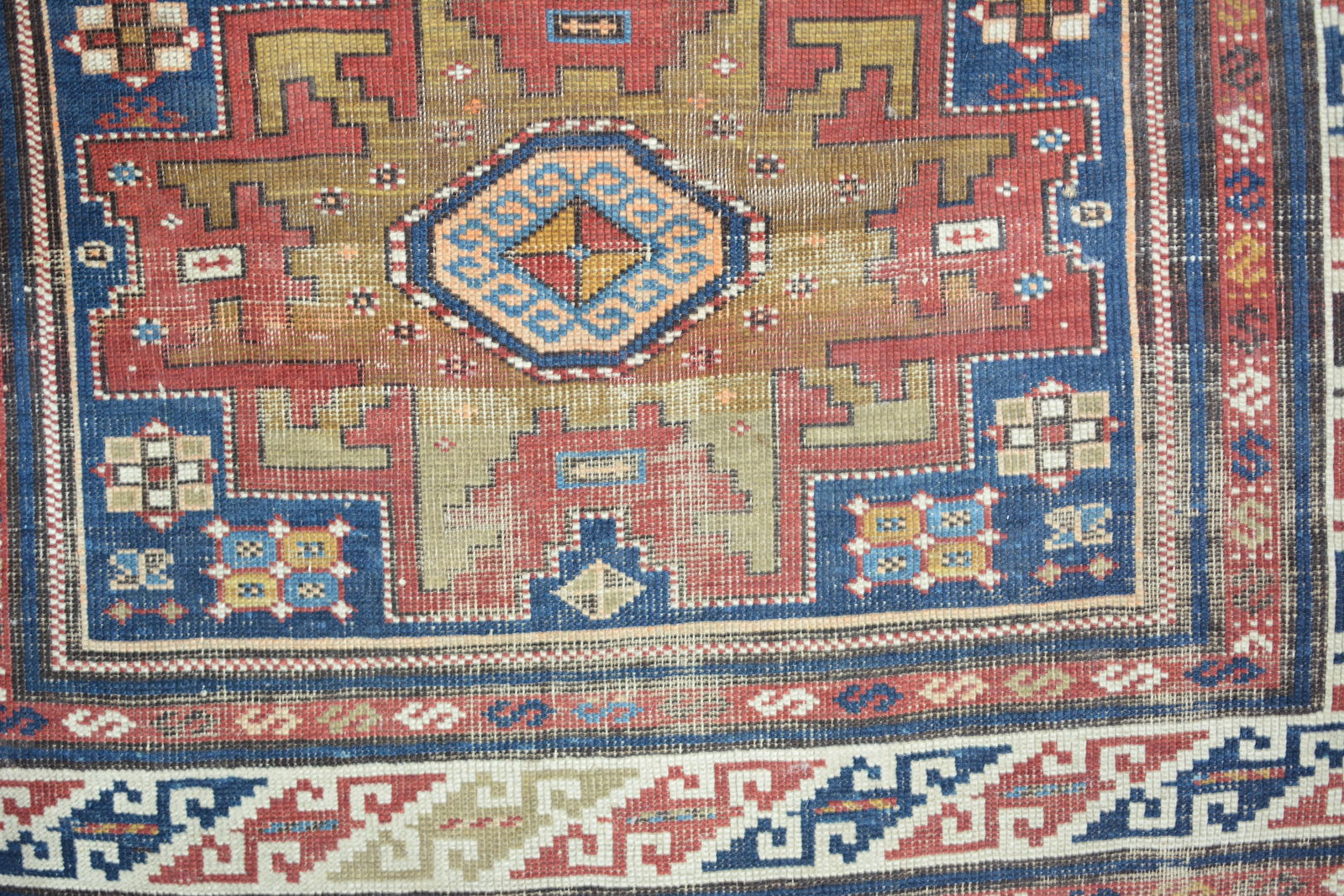 Antique Caucasian Lesghi Star Rug circa 1800's. Fringe worn, needs clean. 58"L x 43"W - 2