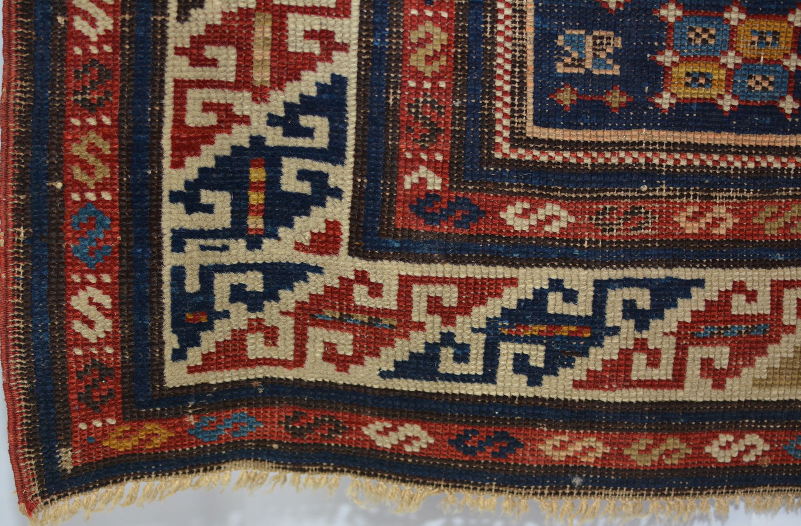 Antique Caucasian Lesghi Star Rug circa 1800's. Fringe worn, needs clean. 58"L x 43"W - 3