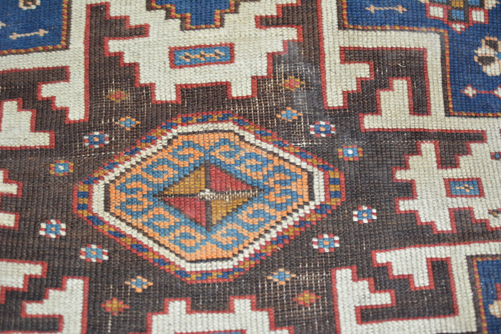 Antique Caucasian Lesghi Star Rug circa 1800's. Fringe worn, needs clean. 58"L x 43"W - 4