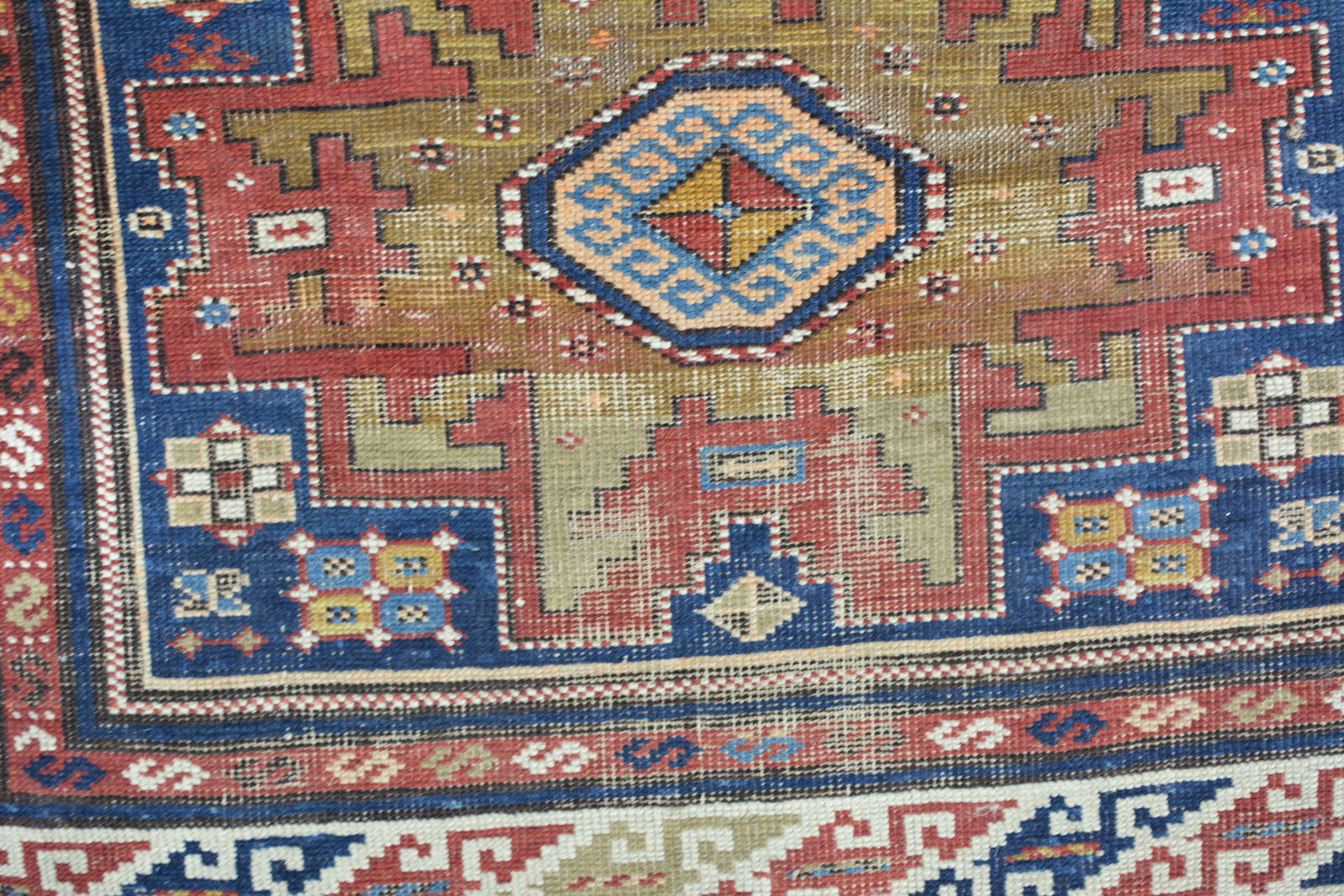 Antique Caucasian Lesghi Star Rug circa 1800's. Fringe worn, needs clean. 58"L x 43"W - 7