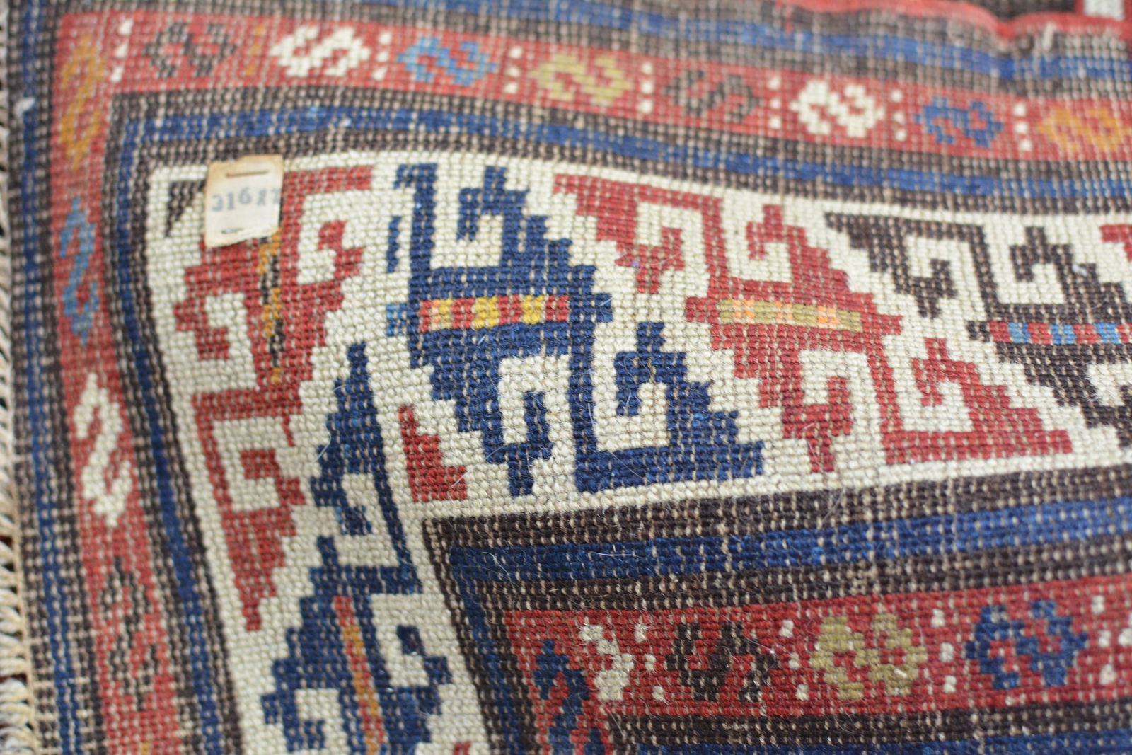 Antique Caucasian Lesghi Star Rug circa 1800's. Fringe worn, needs clean. 58"L x 43"W - 9