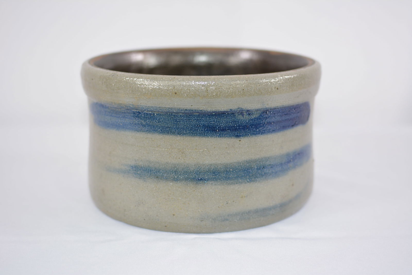 Blue Decorated Butter Crock, cobalt blue strip, rounded rim, Western PA., nice condition, 8"x8": Blue Decorated Butter Crock, cobalt blue strip, rounded rim, Western PA., nice condition, 8"x8"