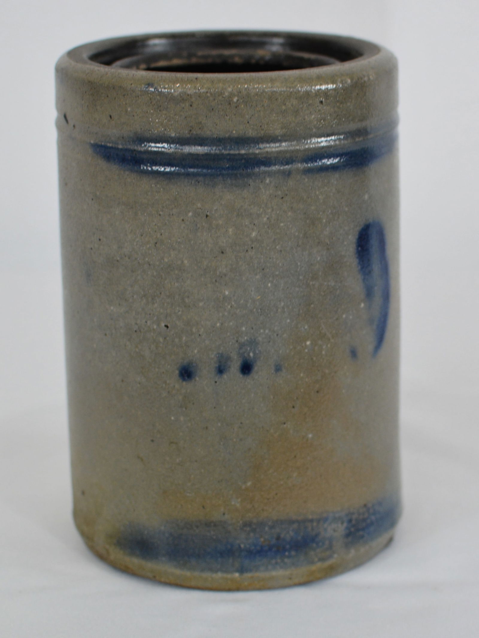 1880's Blue Decorated Stoneware Wax Sealer Jar with 2 stripes, 4"x6": 1880's Blue Decorated Stoneware Wax Sealer Jar with 2 stripes, 4"x6"