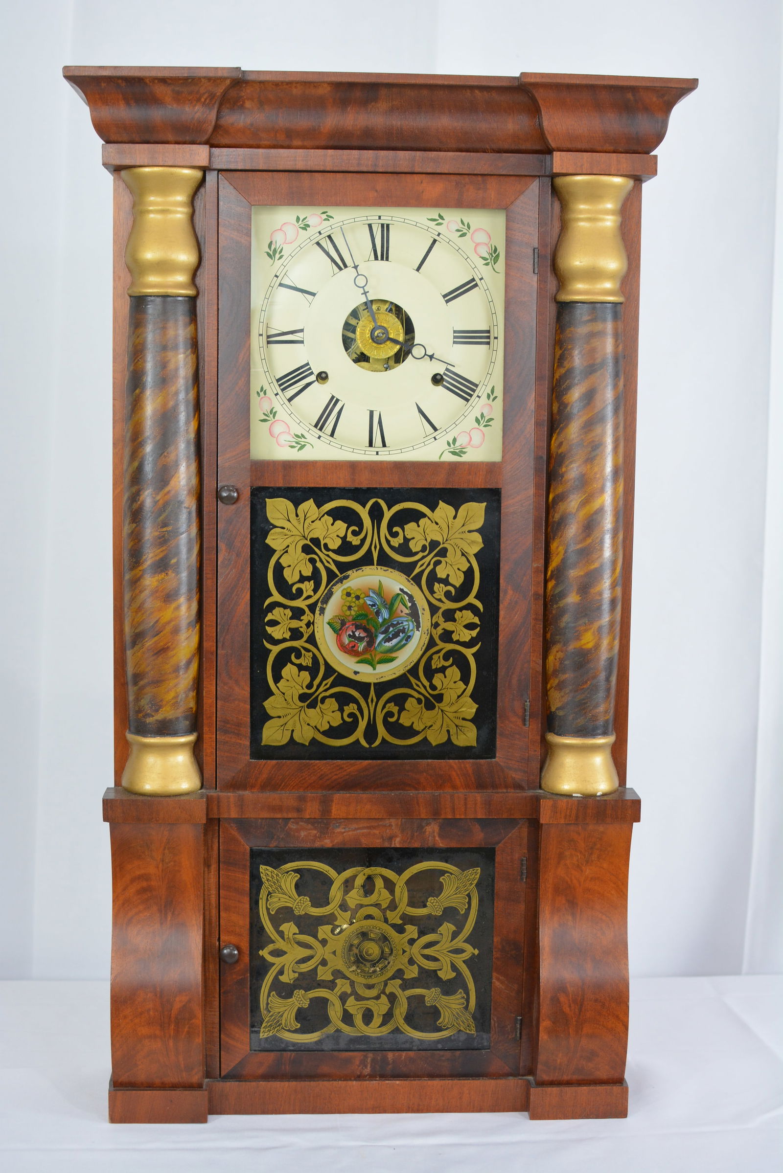 Seth Thomas 8 Day Triple Decker Clock with original glasses, paper label, and stenciled columns, (1 of 9)