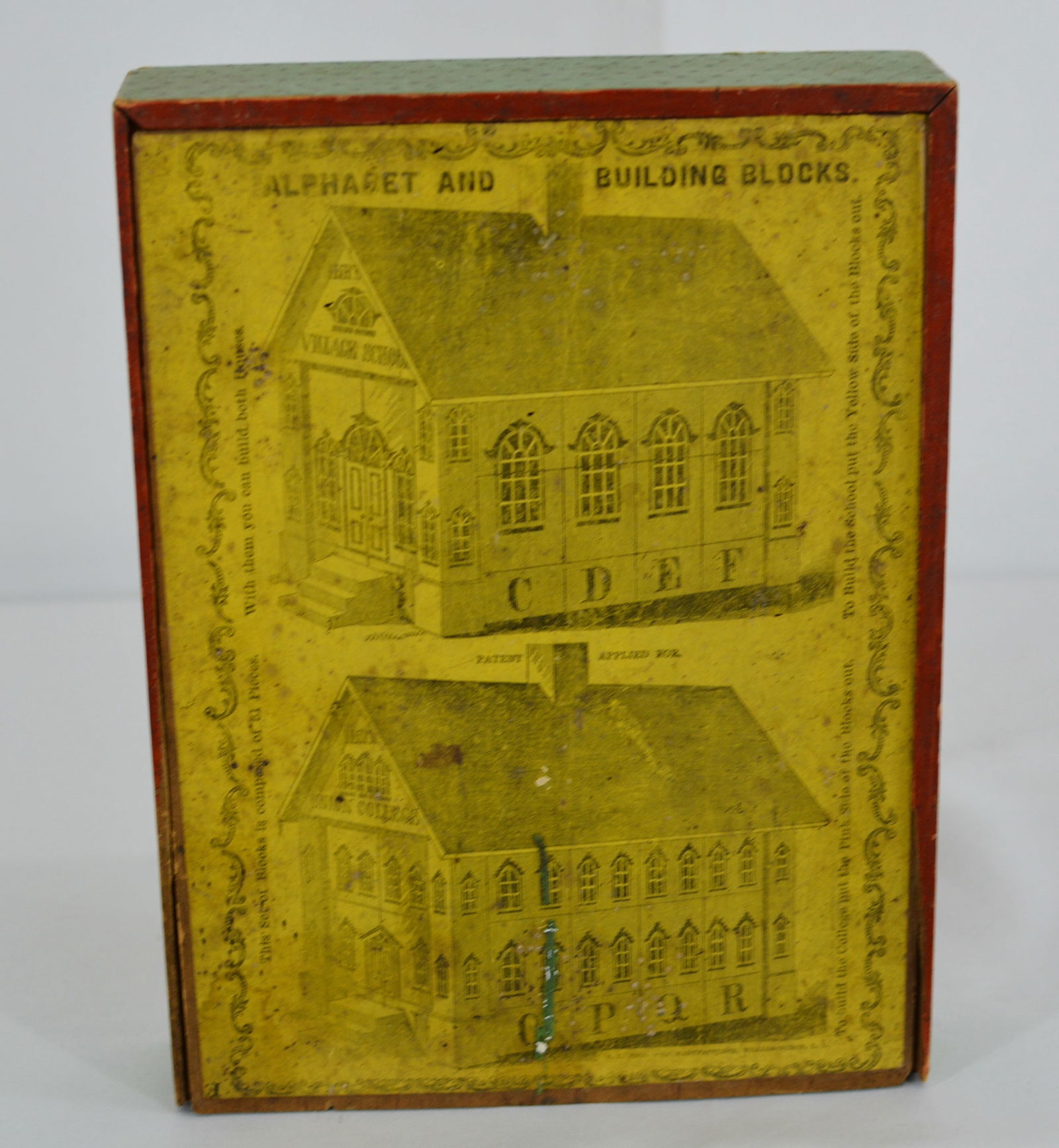 Slide Top Box with Alphabet and Building Blocks, Hills Village School, complete set, 12"x14"x2": Slide Top Box with Alphabet and Building Blocks, Hills Village School, complete set, 12"x14"x2"