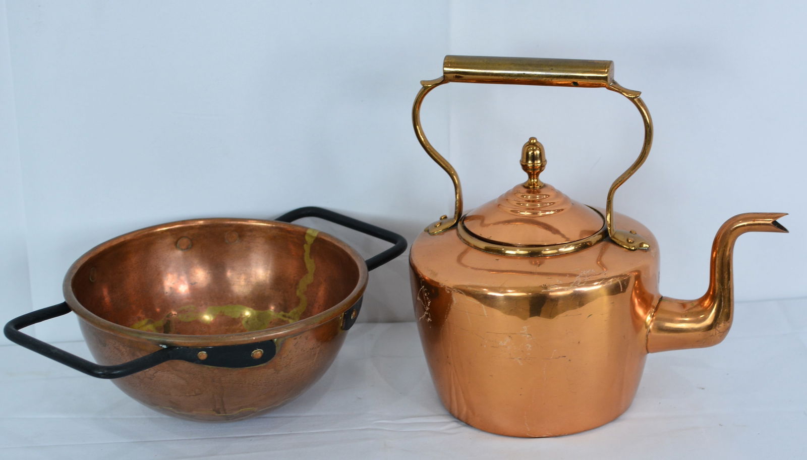 Copper Kettle with goose neck spout and acorn finial lid. Candy Makers Kettle, smaller size, 9"x6" (1 of 3)