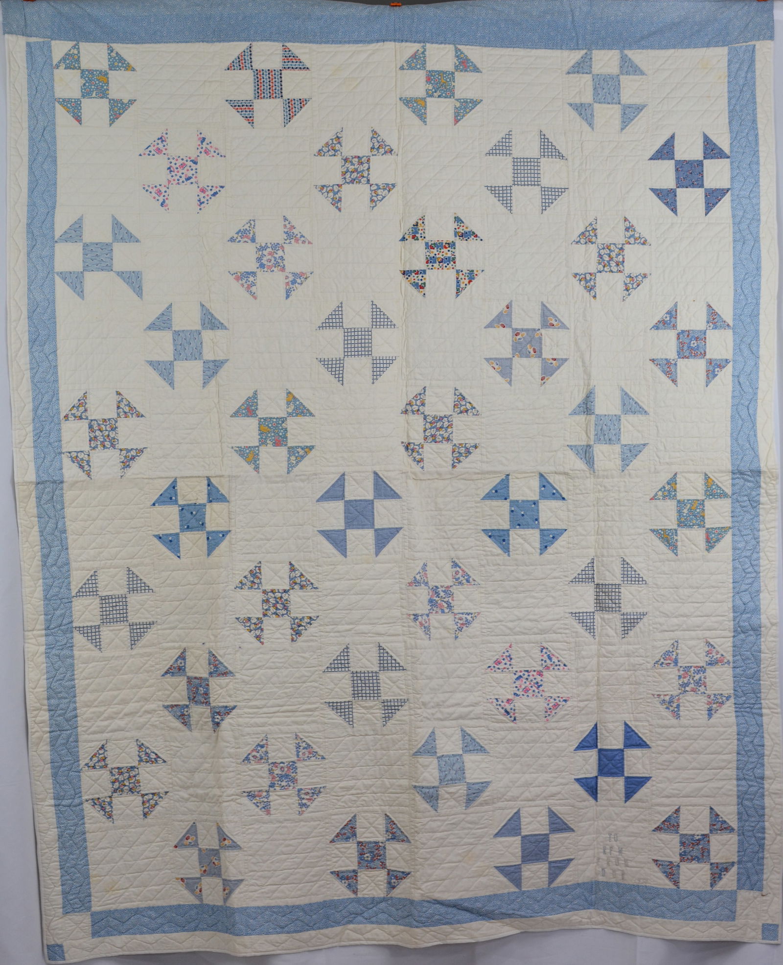 Shoefly pattern gift quilt. Stitched "To RFW From DDP 1950" 84"L x 68"W (1 of 9)
