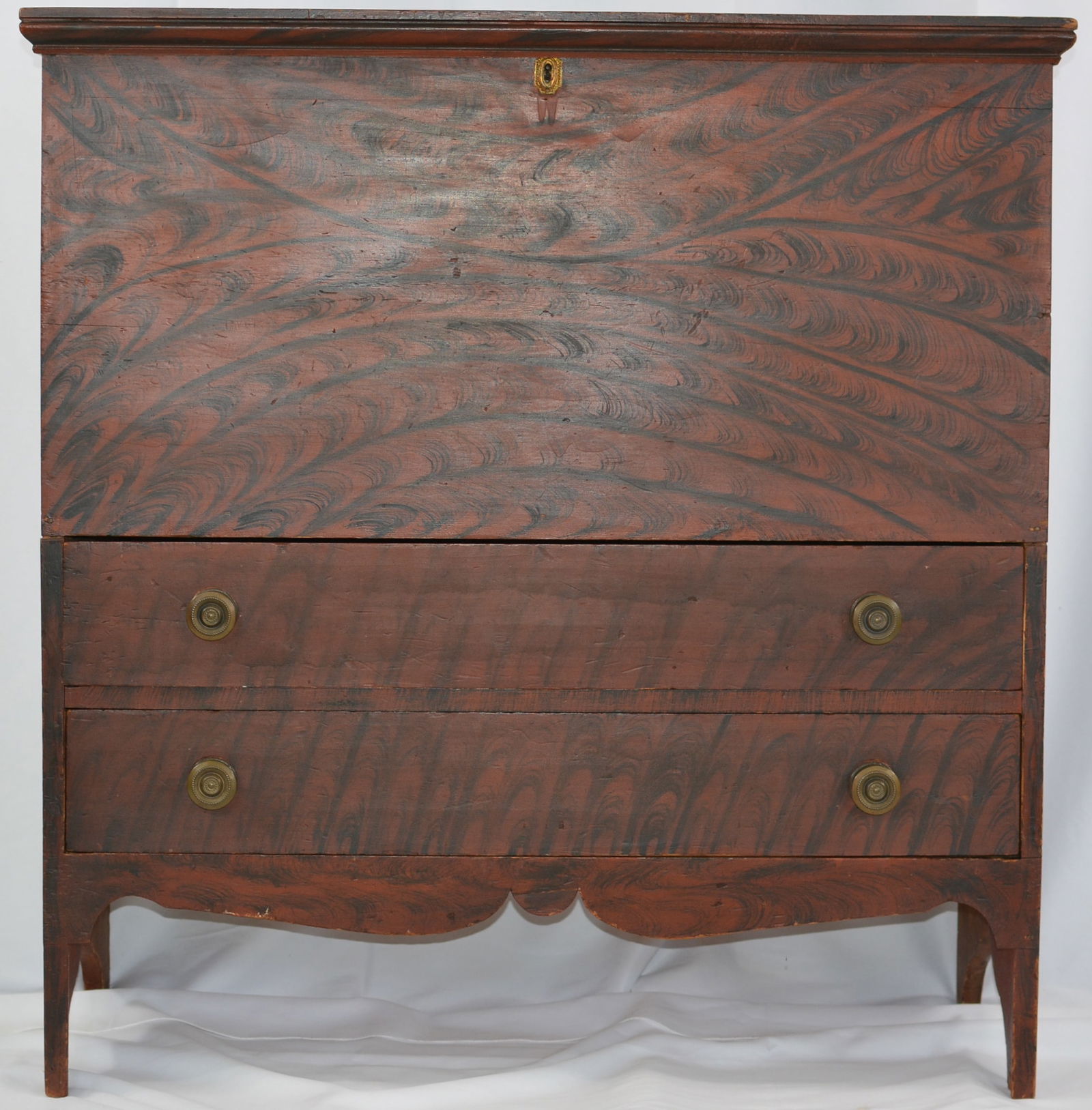 Lift top New England Mule Chest, paint decorated in dark red and black, lift top with two lower (1 of 10)