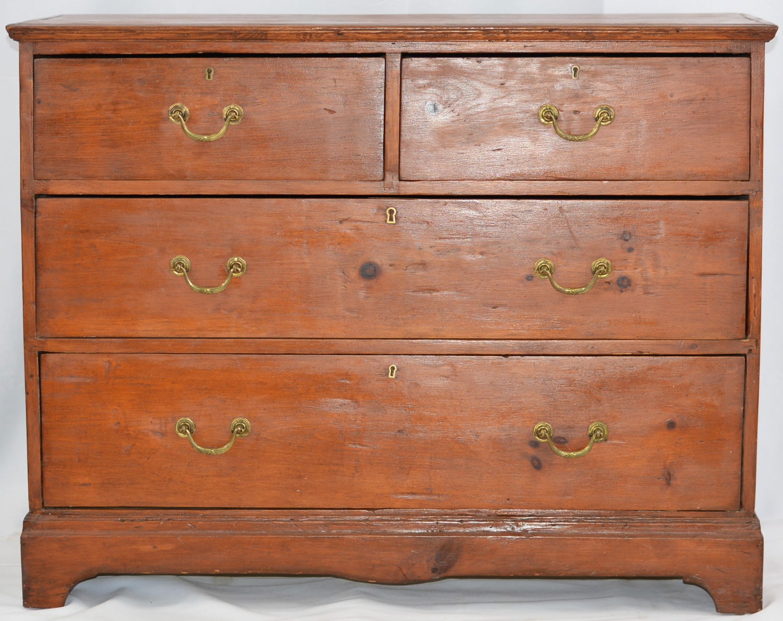 late 18th century pine 2 over 2 chest of drawers, picture frame top, back has been replaced, 39"W x (1 of 8)