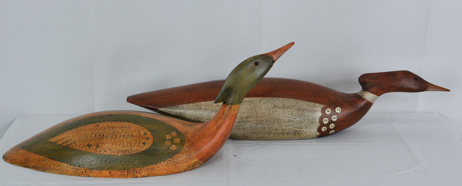Two K. William Kautz hand carved and painted, Red Breasted Mergansers, 2002, 24"X9"8" (1 of 7)