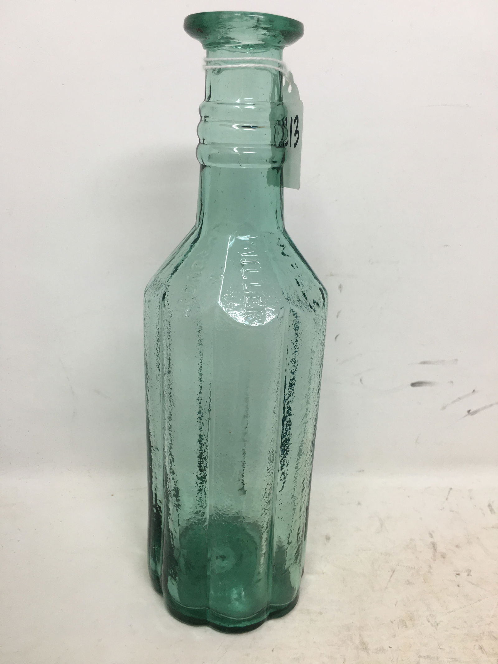 Wells Miller & Provost Fancy Sauce Bottle, Aquamarine, overall very good condition with chip loss to (1 of 4)