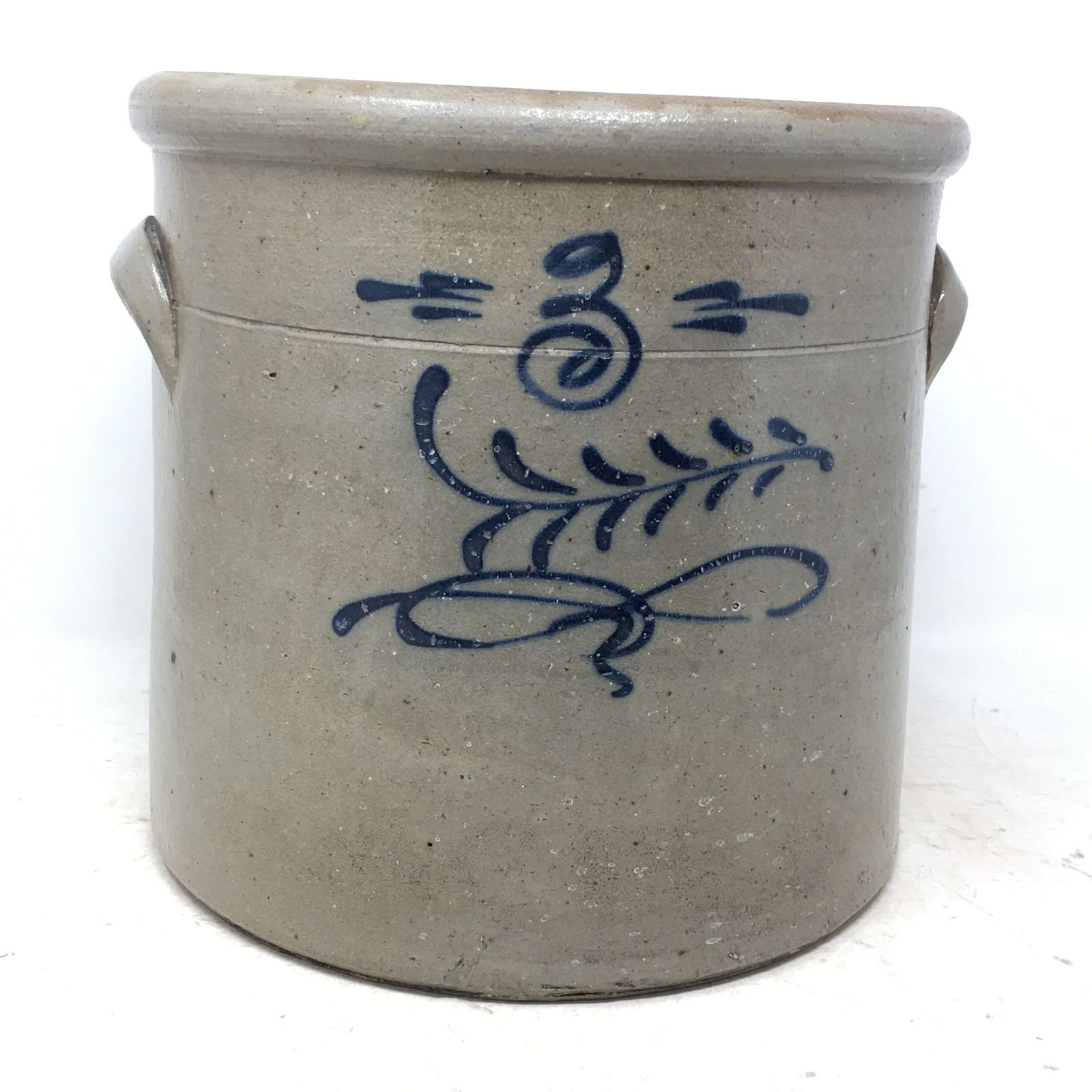 3 Gallon Cobalt Decorated Stoneware Crock. With vine & lazy 8. Kiln mark on back. No chips or (1 of 4)