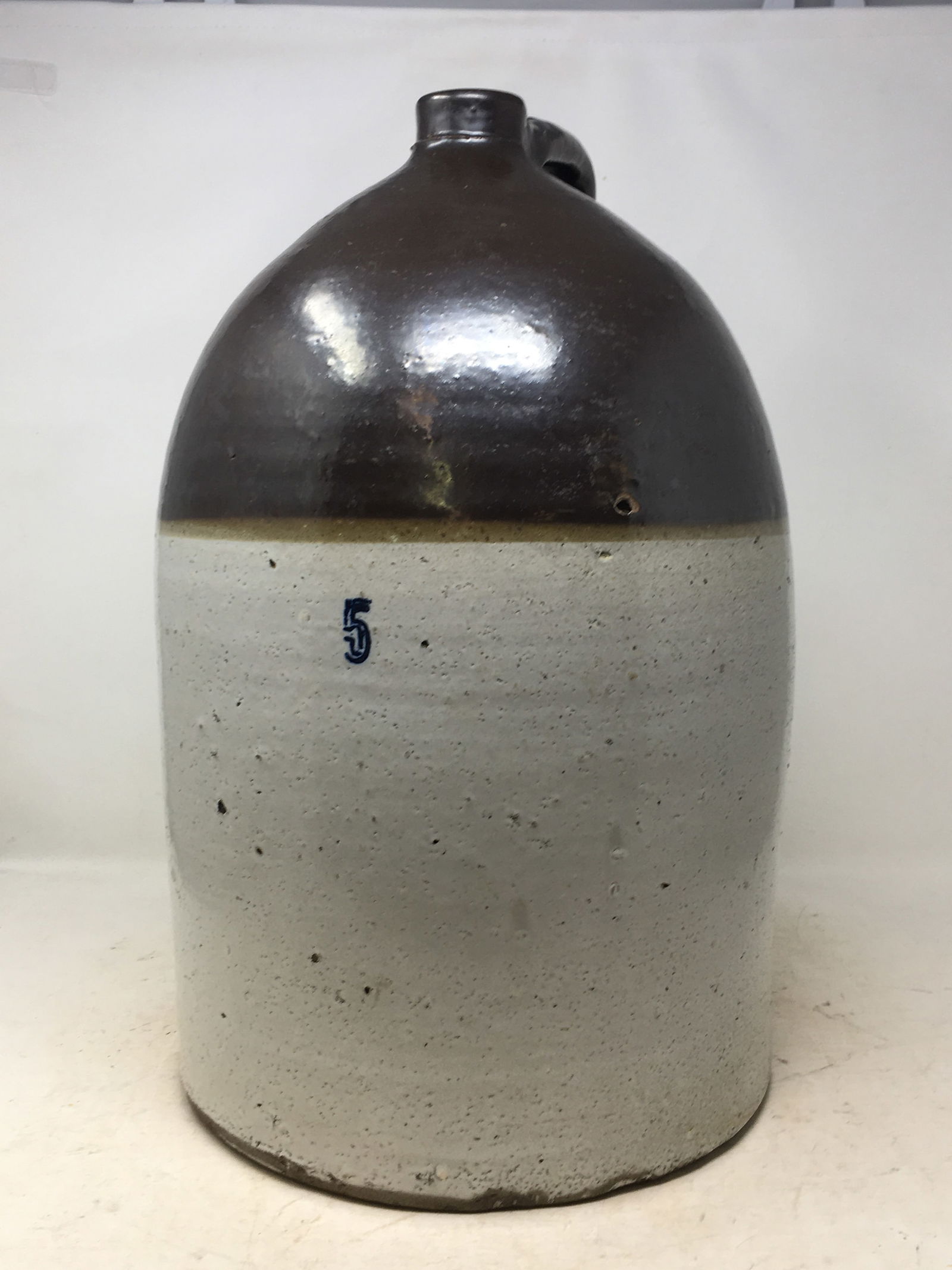 5 Gallon Stoneware Beehive Jug, Two Tone. Cobalt stenciled 5. Some original pitting. 18"H (1 of 3)