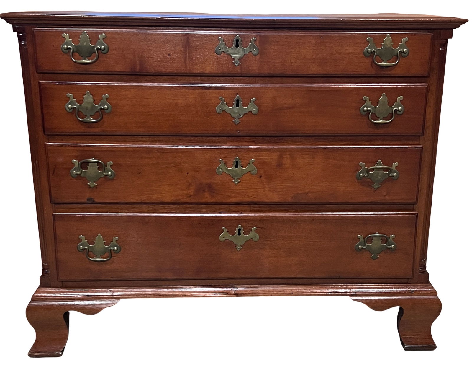 Chippendale Style Four Drawer Gentlemen's Chest, Cherry Wood, Brass Hardware, 4 dovetailed drawers (1 of 6)