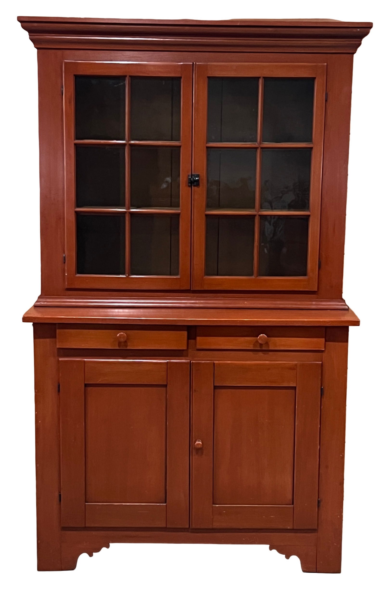 Dutch two piece stepback cupboard, 6 pane doors up 2 blind doors and 2 drawers in the base, 50"W x (1 of 5)