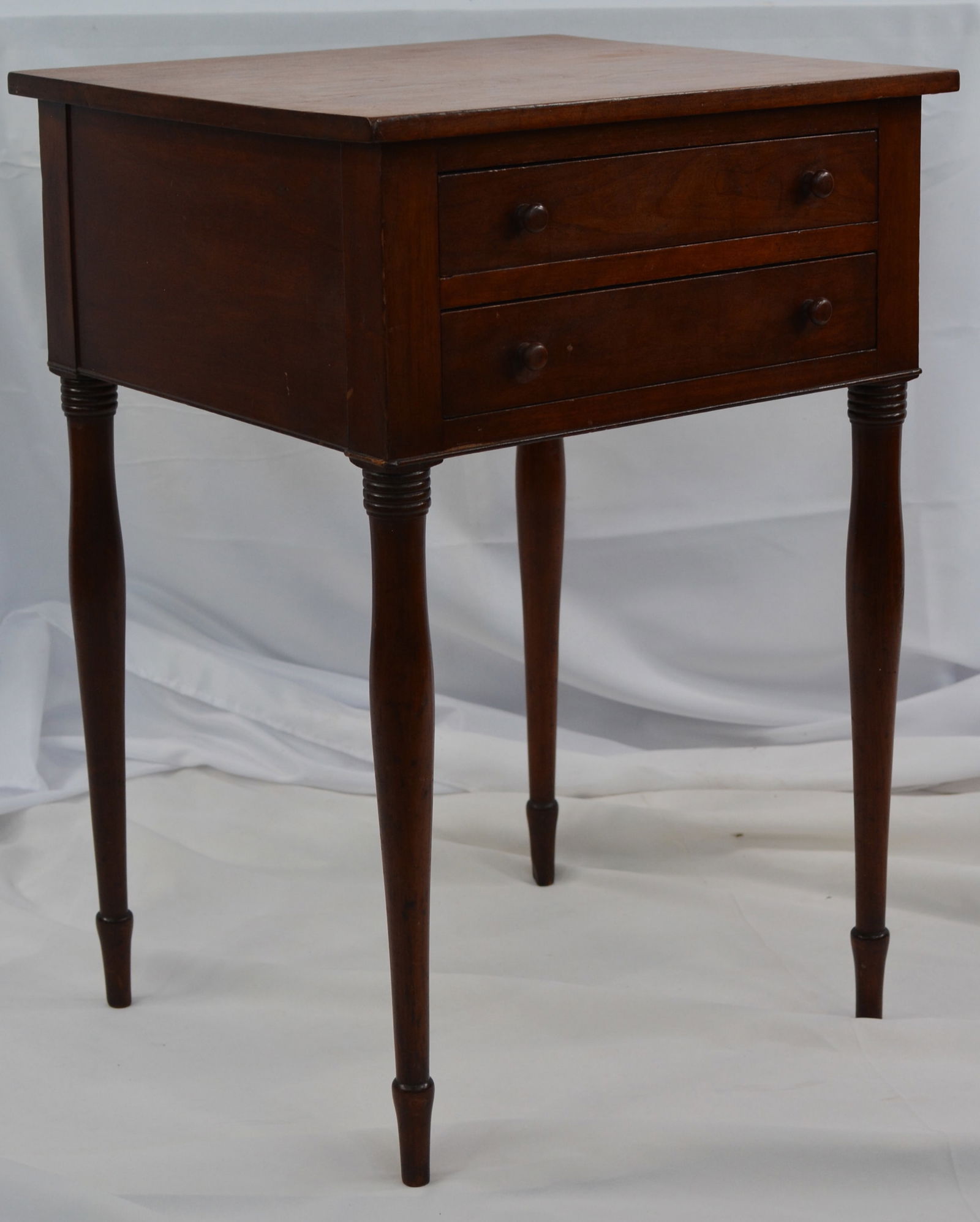 Walnut 2 drawer stand, on turned legs, 19"W x 27"T x 17"D (1 of 4)