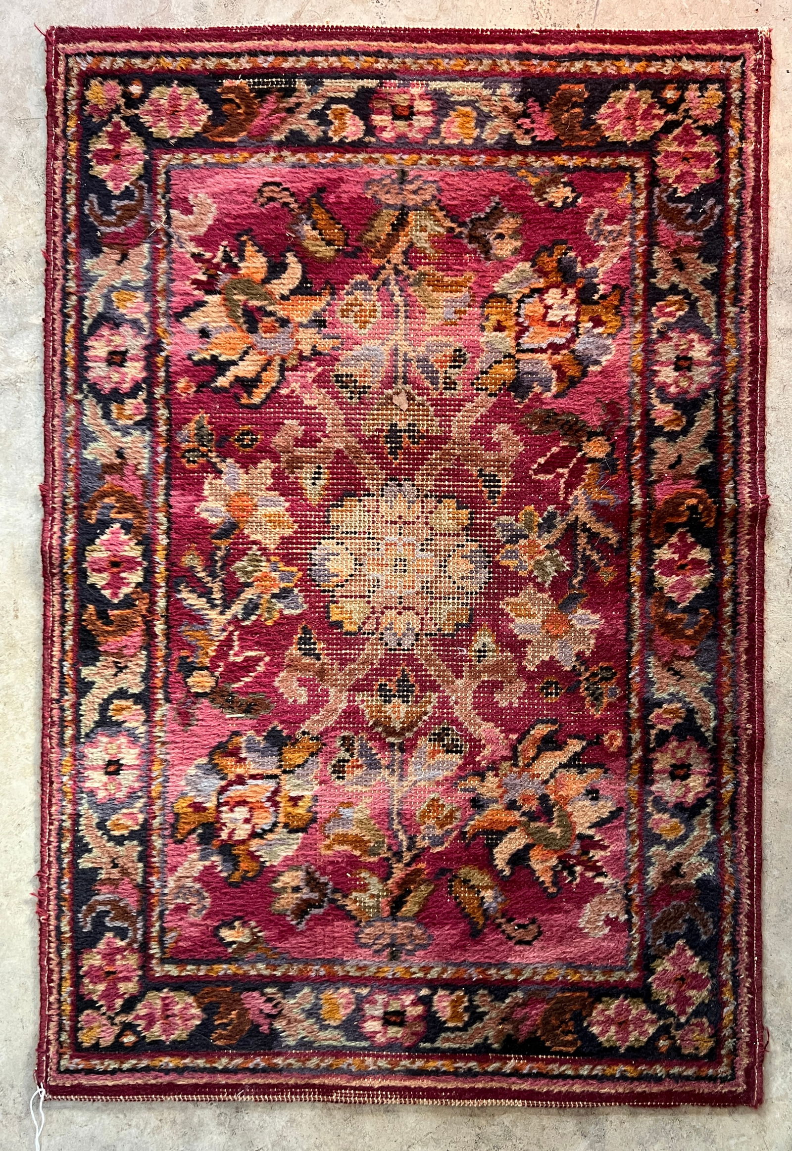 Late 1800s Zhara raspberry hand knotted wool rug. Some color loss. 2' x 3' (1 of 2)