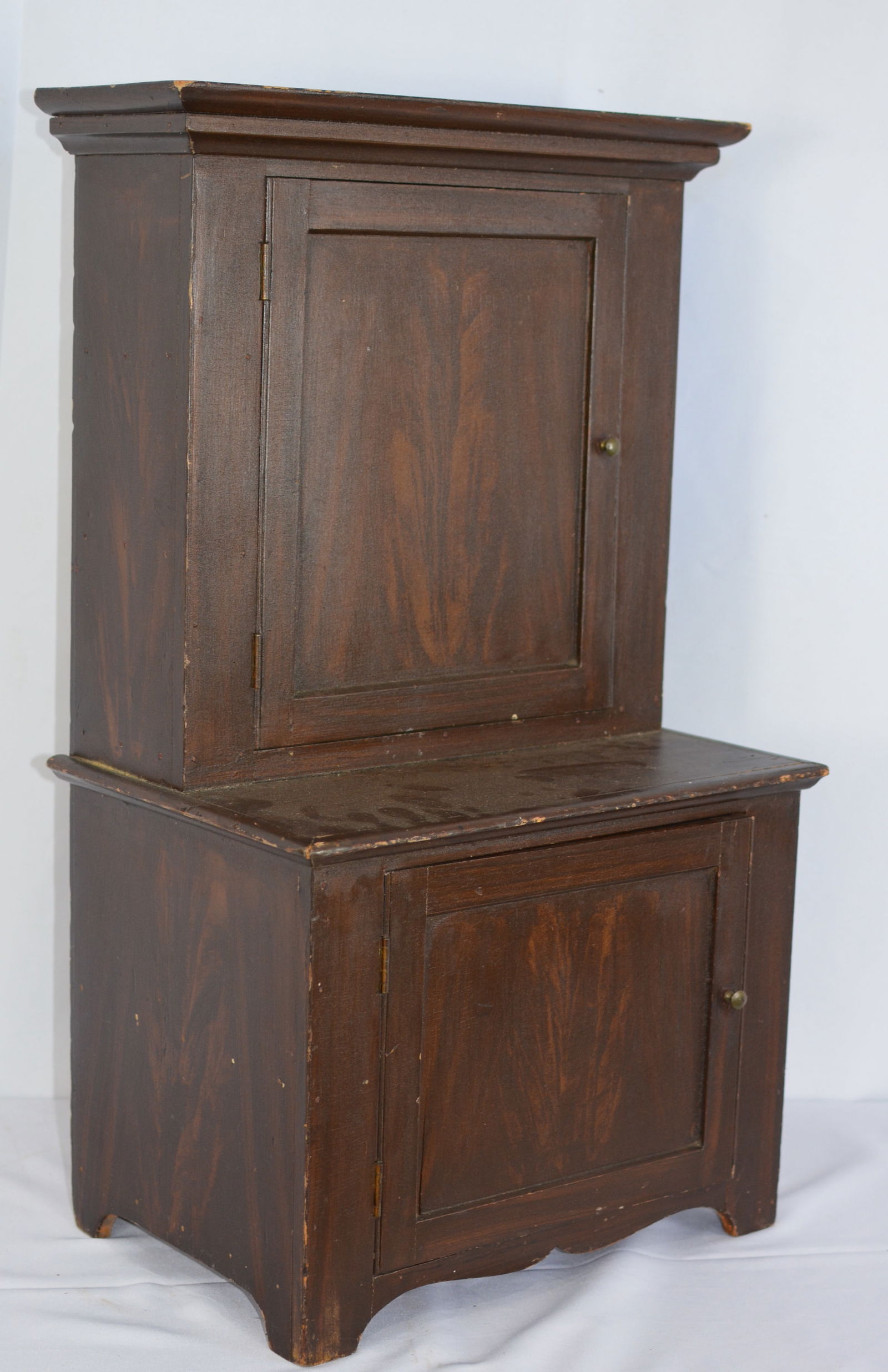 Childs size Stepback Cupboard, grain painted with blind doors, spoon rack shelf, 16"X24": Childs size Stepback Cupboard, grain painted with blind doors, spoon rack shelf, 16"X24"