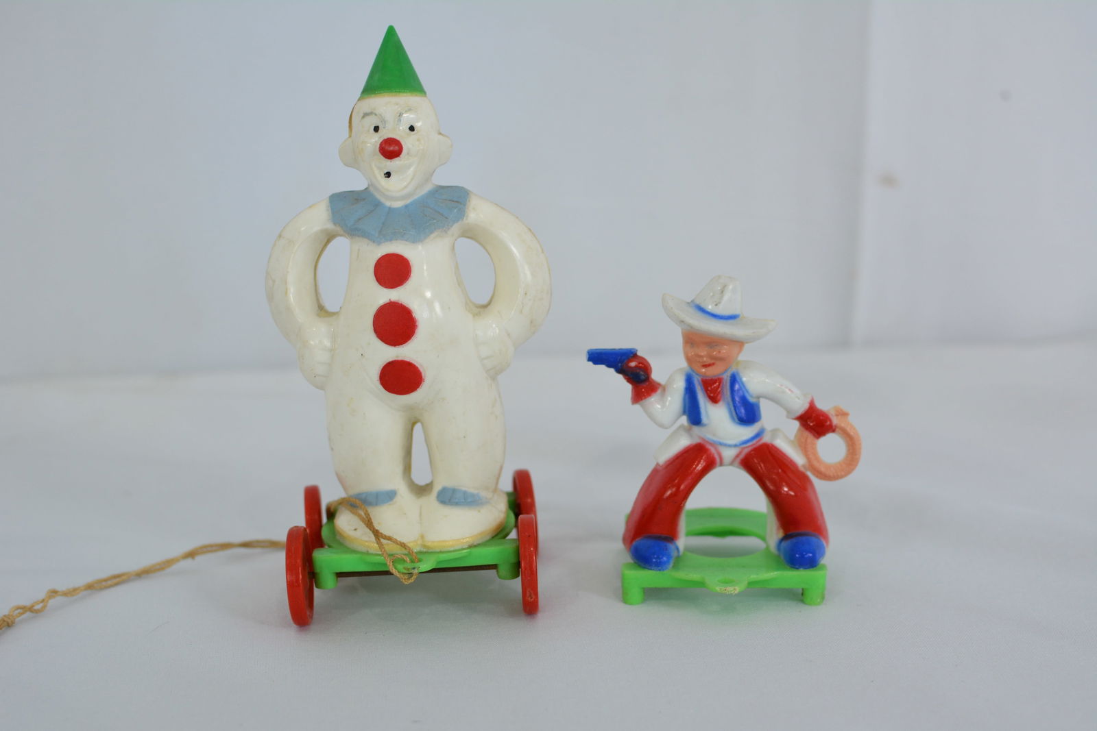 1950s Rosbro Clown on Wheels & Cowboy w/ no wheels. Clown 6"T (1 of 5)