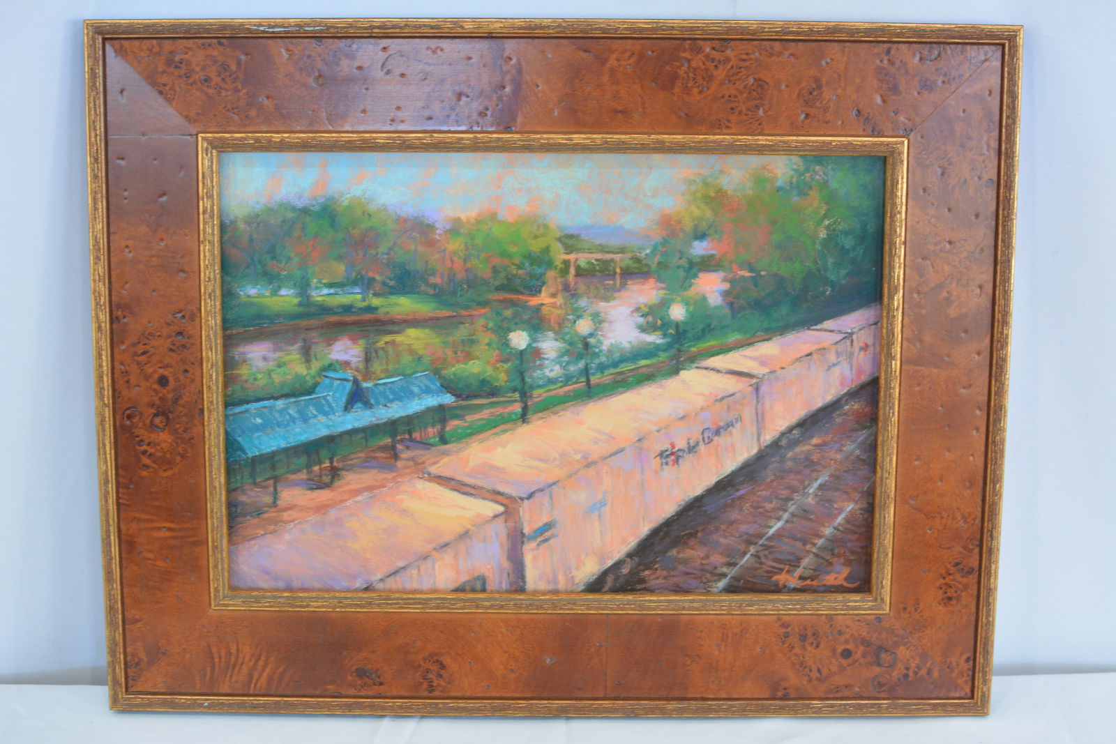 Pastel impressionist painting of Lafayette, IN railroad relocation signed by Judie Huth. Dated 2001. (1 of 4)
