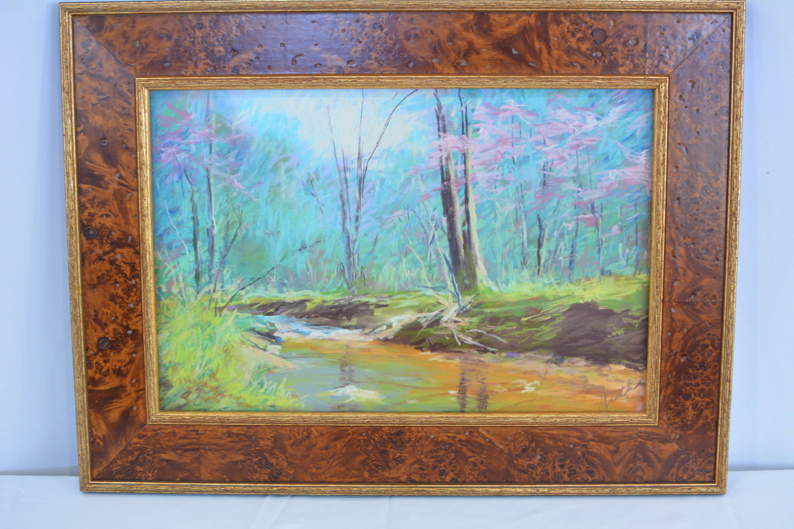 Pastel impressionist painting of Indiana landscape "Misty Morn" dated 2003 signed by Judie Huth. (1 of 5)