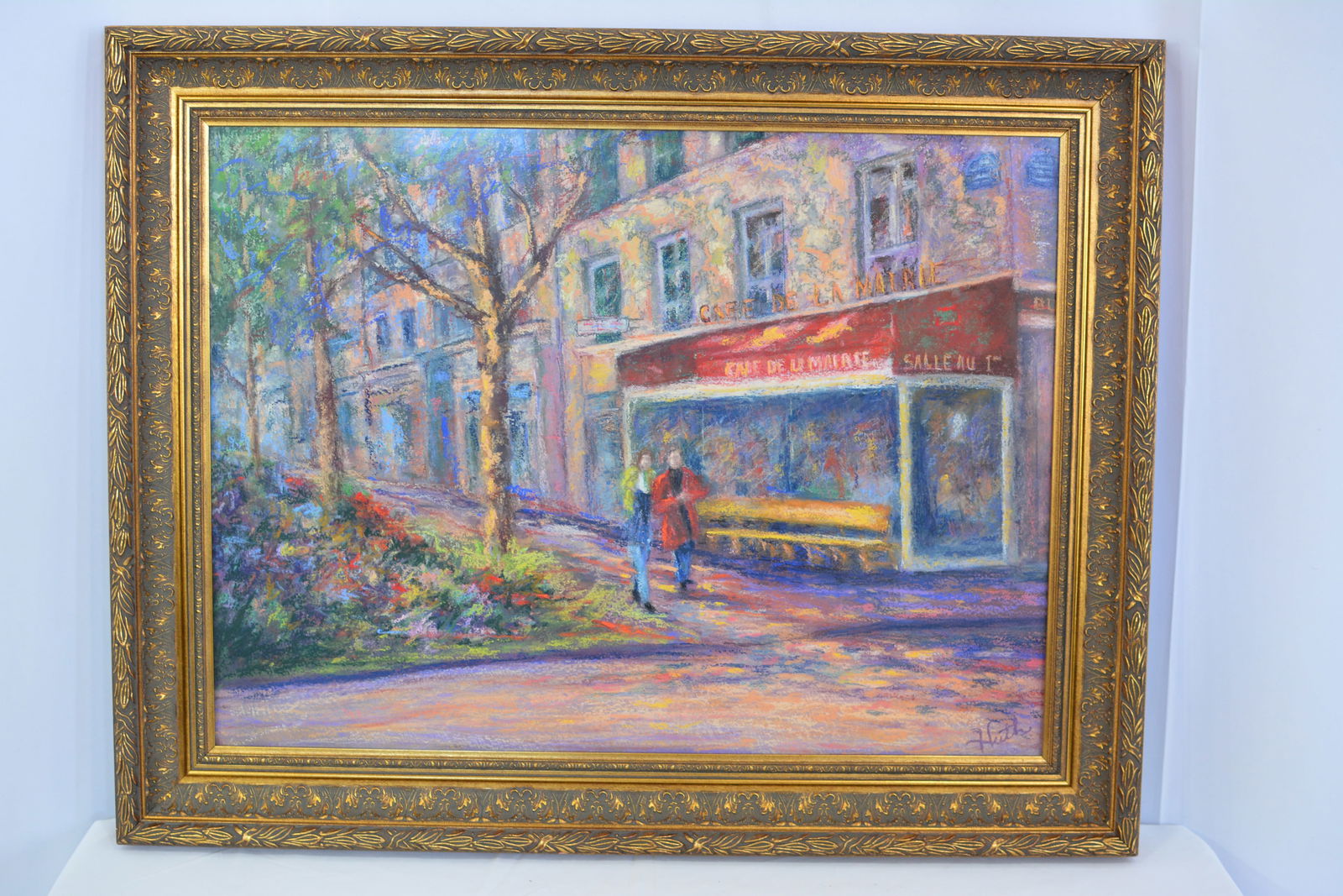 Pastel of cafe "Cafe De La Mairie" dated 2003, signed by Judie Huth.: Pastel of cafe "Cafe De La Mairie" dated 2003, signed by Judie Huth.