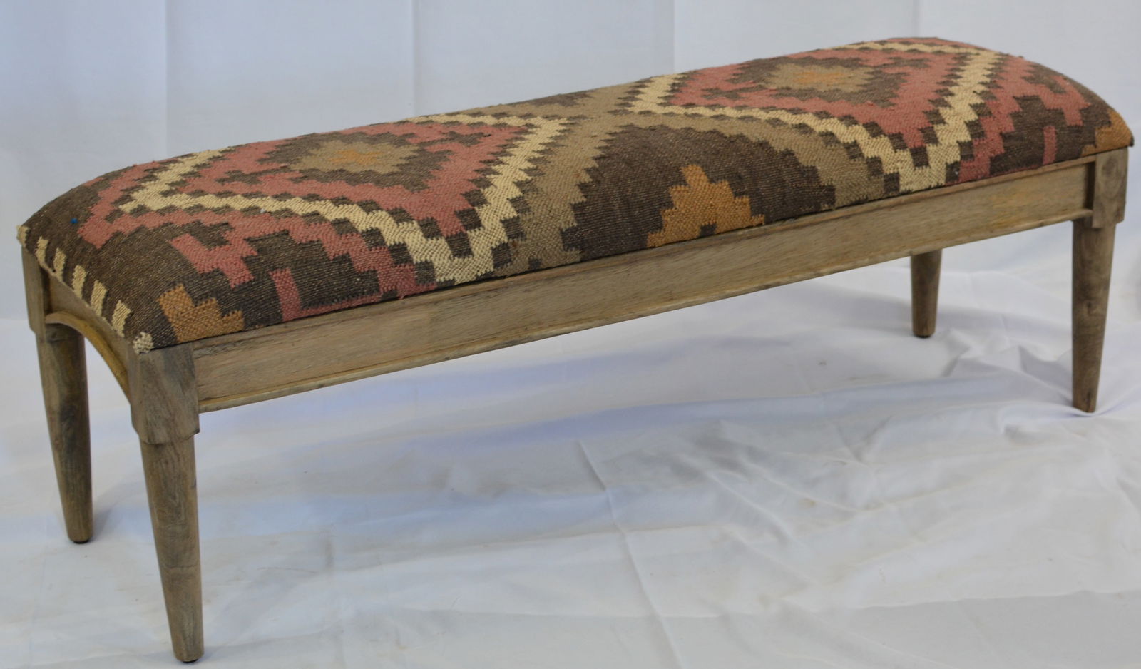 Contemporary Aztec Bench Bleached Wood Browns/Tan/Red. 44"W x 19"T x 16"D: Contemporary Aztec Bench Bleached Wood Browns/Tan/Red. 44"W x 19"T x 16"D