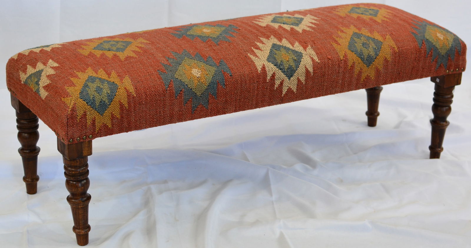 Contemporary Aztec Bench Reds/Blue 44"W x 19"T x 16"D: Contemporary Aztec Bench Reds/Blue 44"W x 19"T x 16"D