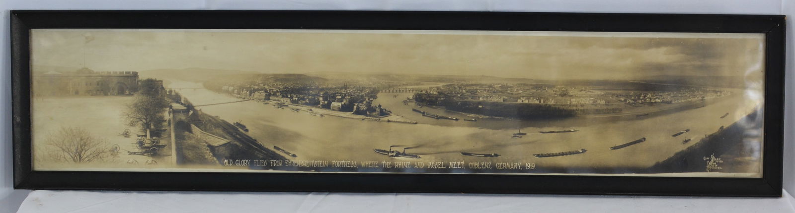 Panoramic Photo of the American occupation of Germany after WWI Titled "Old Glory Flies from: Panoramic Photo of the American occupation of Germany after WWI Titled "Old Glory Flies from Ehrenbreitstein Fortress" Germany 1919. 37"W x 8"T
