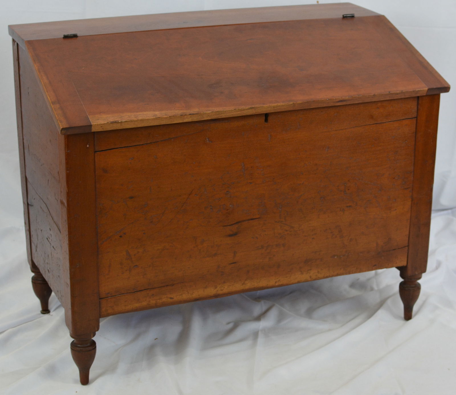 Cherry slant front meal bin no interior divider board, has unusual dainty turned foot. 30"W x 36"T (1 of 7)
