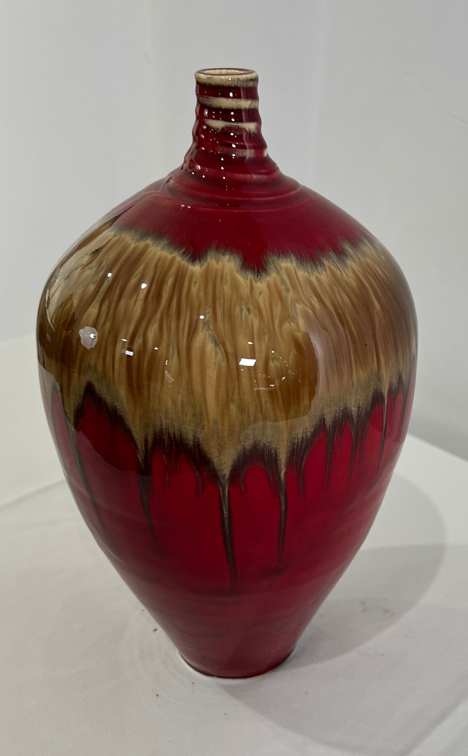 Chinese Flambe Style Pottery, Signed Chiscinske. 8" D. X12" T.: Chinese Flambe Style Pottery, Signed Chiscinske. 8" D. X12" T.