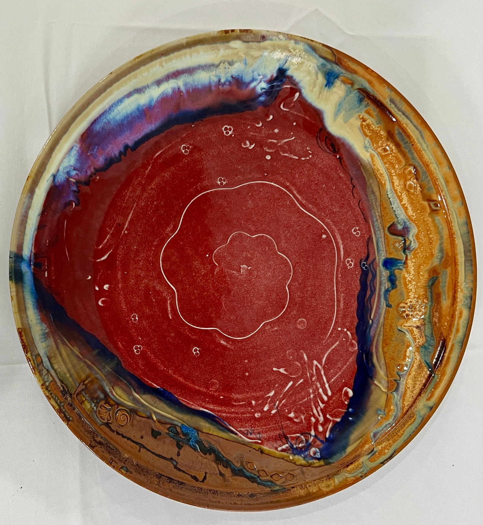 Signed Scott Frankenberger Glazed Art Pottery platter Lafayette Indiana artist.: Signed Scott Frankenberger Glazed Art Pottery platter Lafayette Indiana artist.