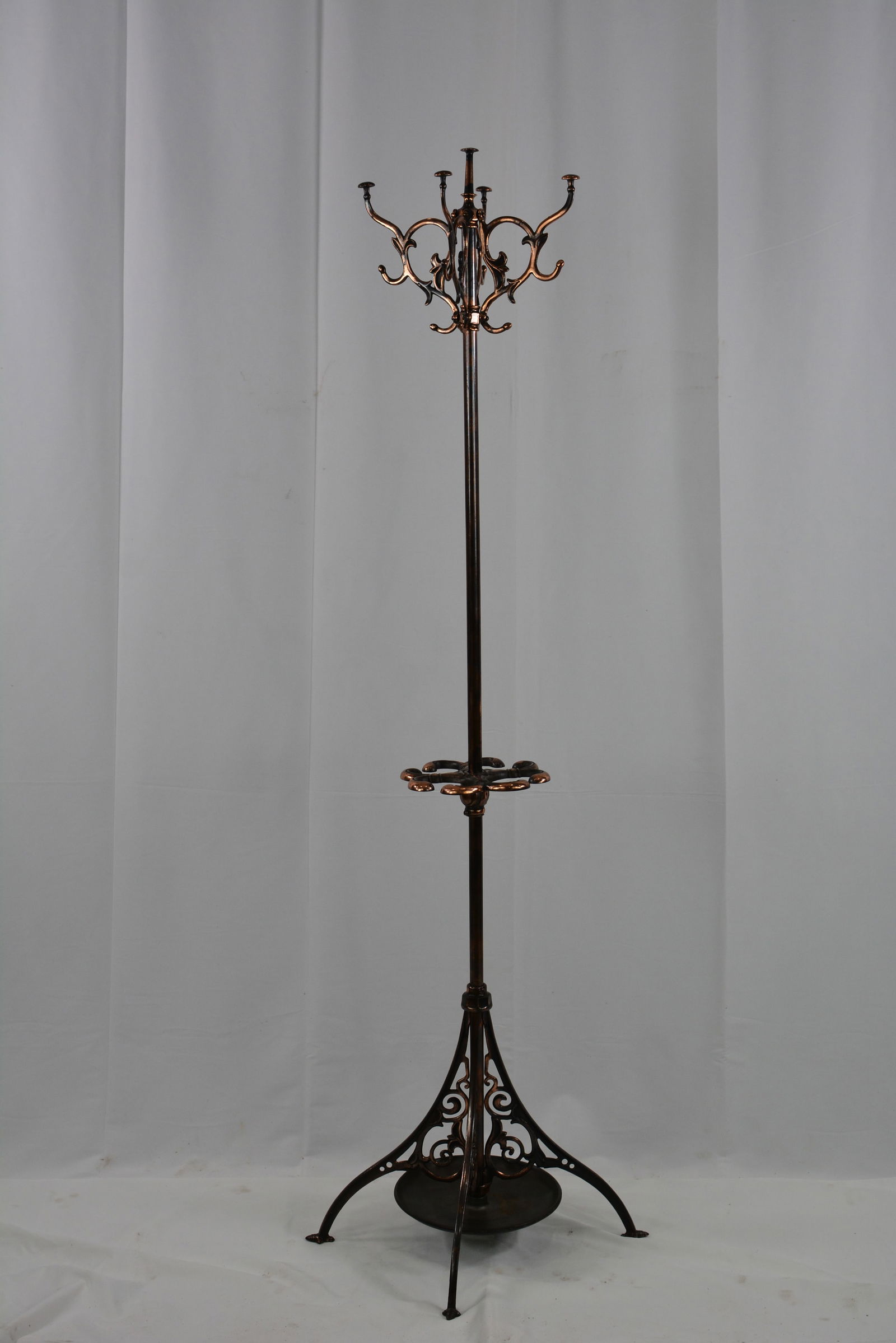 Copper coat rack w/umbrella hanger & bowl. (1 of 4)
