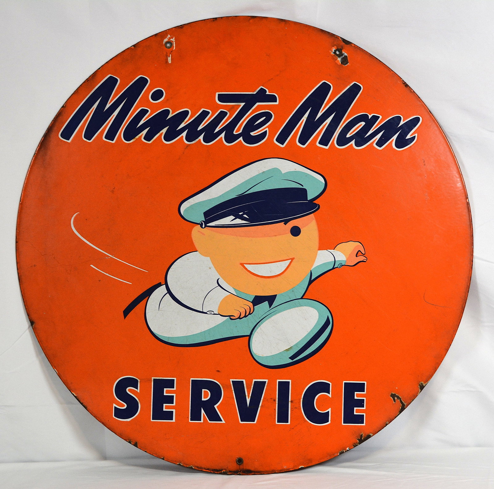 Original 1940s Minute Man Service Double-Sided Porcelain Gas & Oil Sign – 30 (1 of 10)