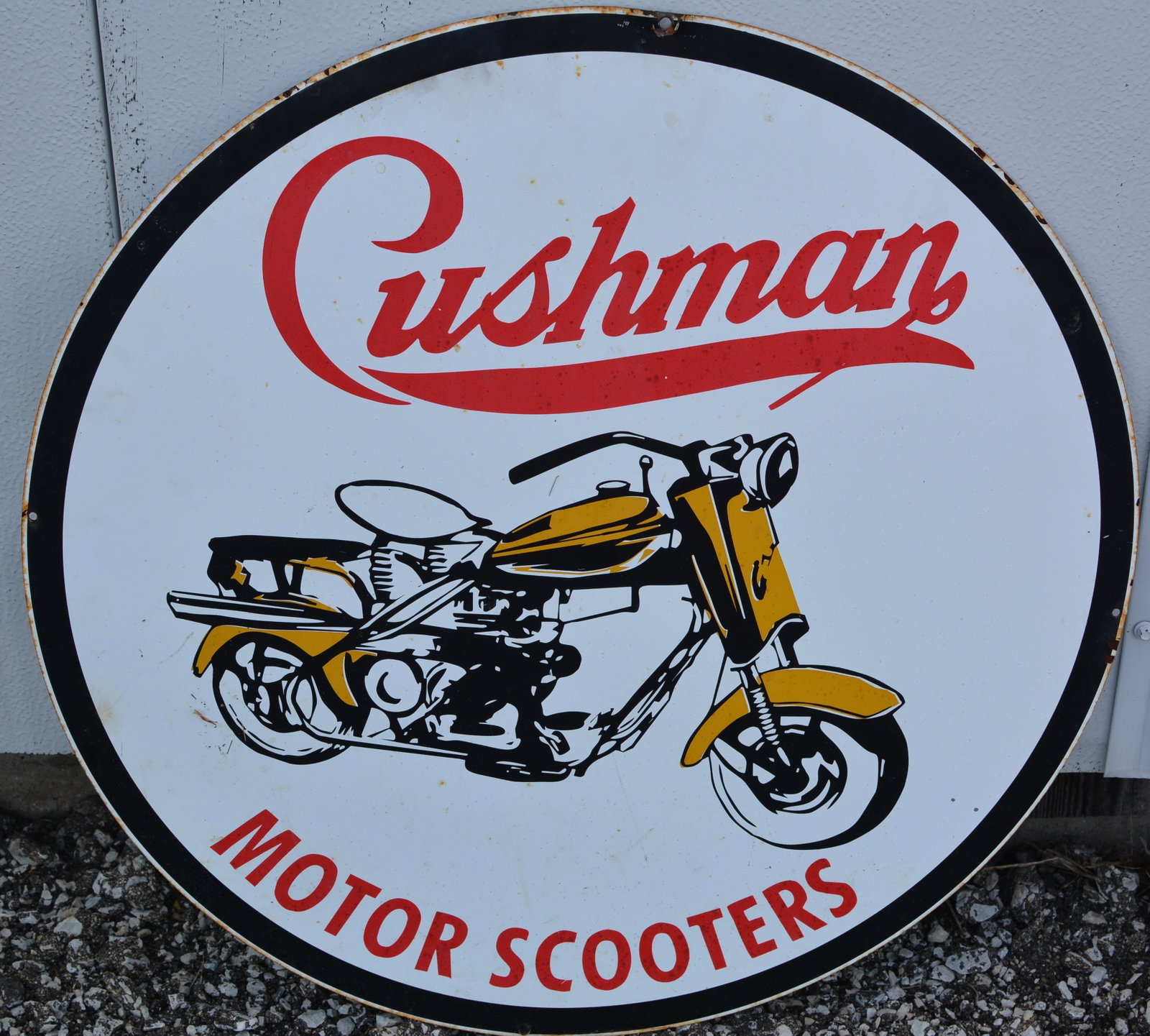1950's Round Steel Cushman Motor Scooter Sign (1 of 3)