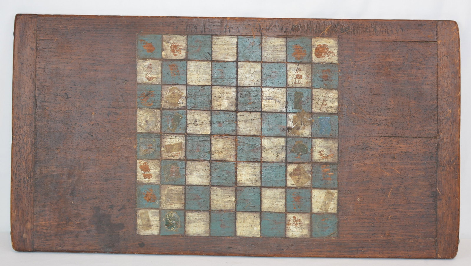 Folk Art Wooden Game Board with Hand-Painted Checkerboard: 19th Century Folk Art Wooden Game Board with Hand-Painted Checkerboard with breadboard ends, early American folk art gaming board. Approx. 24 in. x 14 in.
