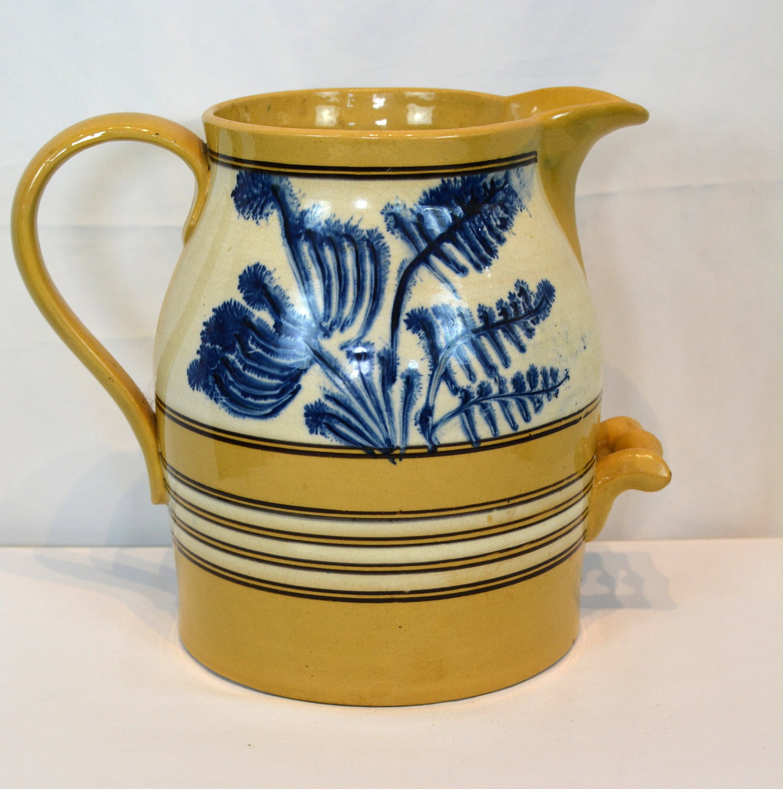 19th Century Mocha Ware Pitcher w/Finger Pour Handle (1 of 8)