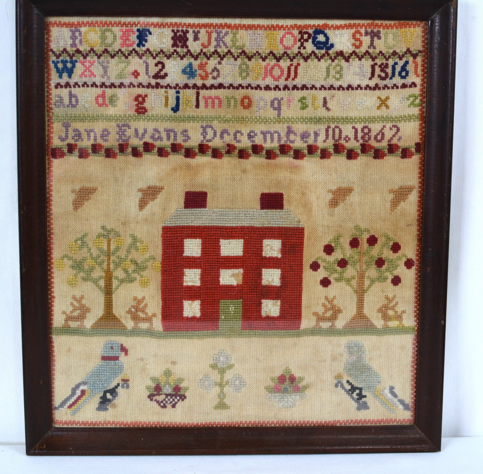 Framed American Needlework Sampler by Jane Evans, Dated 1812 (1 of 4)